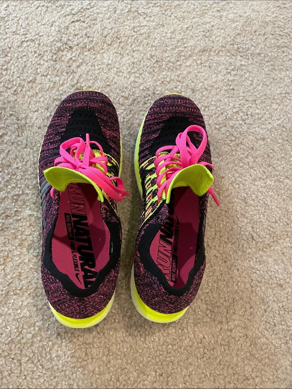 Nike Free RN Flyknit Sneakers - Pink & Neon Yellow
